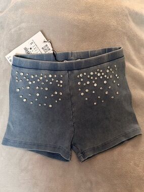 Zara Slate Blue Embellished Ribbed Bike Shorts